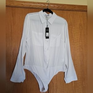 Fashion Nova White Button Up Bodysuit Size XL